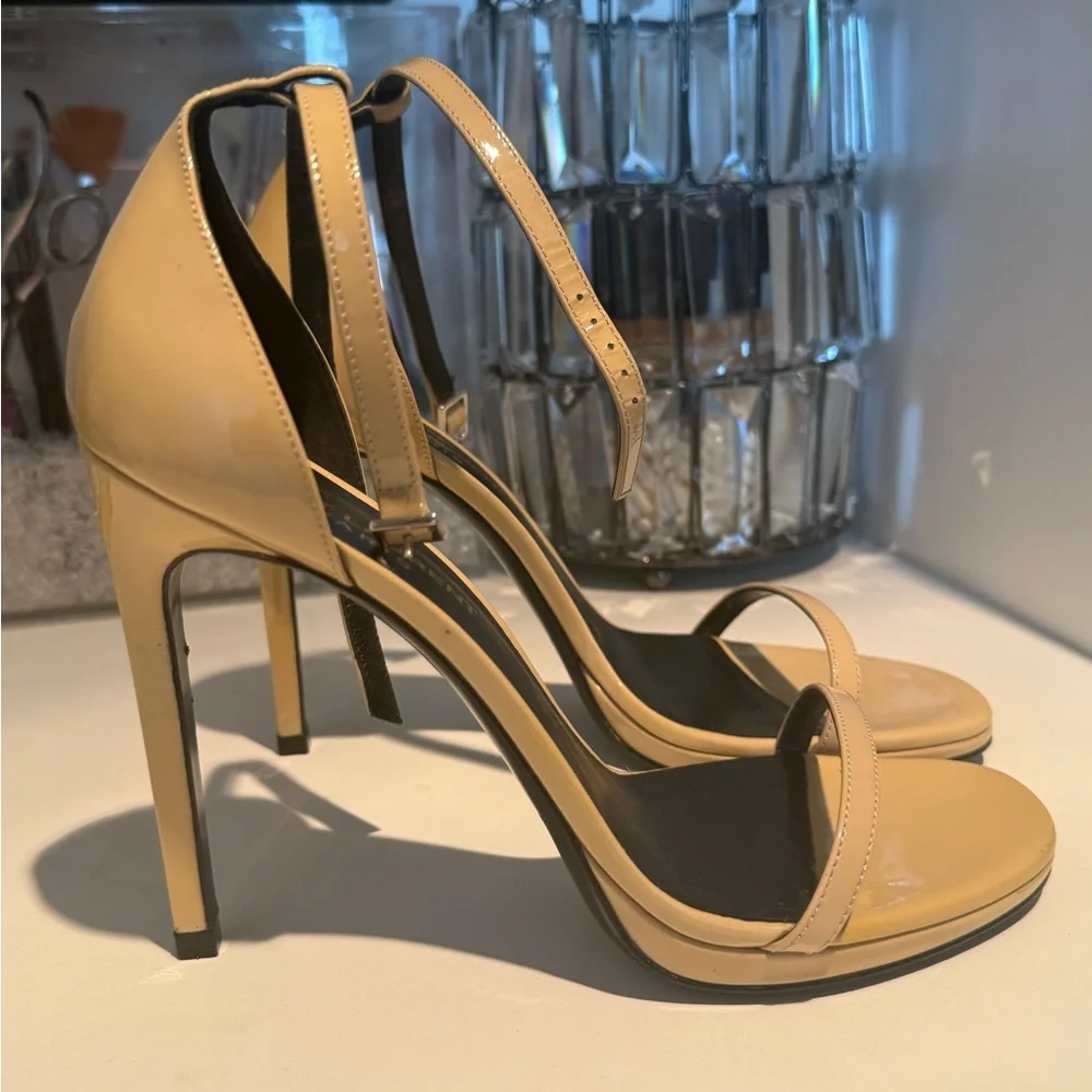 Saint Laurent Beige Ankle-Strap Leather Heels - Picture 2 of 4
